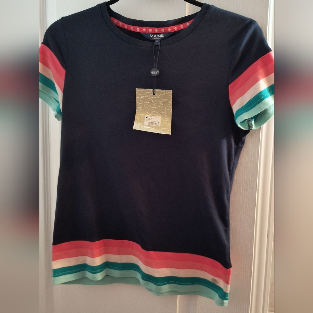Marine Navy Top with Vibrant Stripes